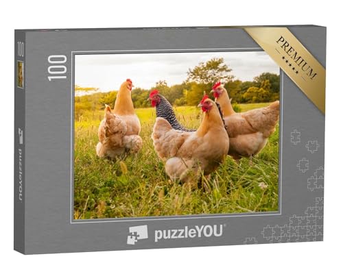 puzzleYOU: Puzzle 100 Teile „Hühner auf der Wiese“ – aus der Puzzle-Kollektion Hühner & Küken, Bauernhof-Tiere von puzzleYOU