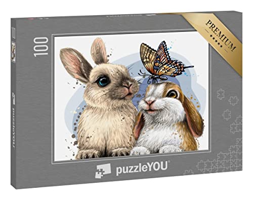 puzzleYOU: Puzzle 100 Teile „Kaninchen mit Schmetterling“ von puzzleYOU