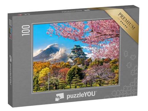 puzzleYOU: Puzzle 100 Teile „Kirschblüte am Osaka Castle und Fuji Berg, Japan“ – aus der Puzzle-Kollektion Japan von puzzleYOU