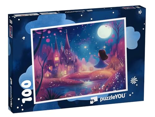 puzzleYOU: Puzzle 100 Teile „Kleine Prinzessin in ihrer schimmernden Zauberwelt“ von puzzleYOU