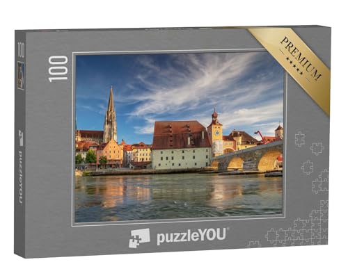 puzzleYOU: Puzzle 100 Teile „Panorama-Stadtbild von Regensburg, Deutschland“ – aus der Puzzle-Kollektion Regensburg, Steinerne Brücke, Regensburg von puzzleYOU