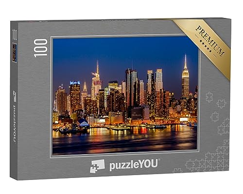 puzzleYOU: Puzzle 100 Teile „Puzzle New York City nächtliche Skyline Gebäude im Stadtzentrum von Manhattan“ von puzzleYOU