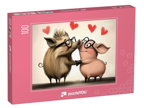 puzzleYOU: Puzzle 100 Teile „Schweinchen Liebe“ von puzzleYOU