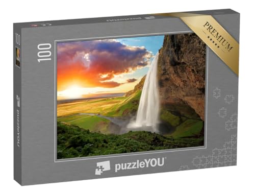 puzzleYOU: Puzzle 100 Teile „Seljalandsfoss, Wasserfall in Island“ – aus der Puzzle-Kollektion Wasserfälle, Skandinavien von puzzleYOU