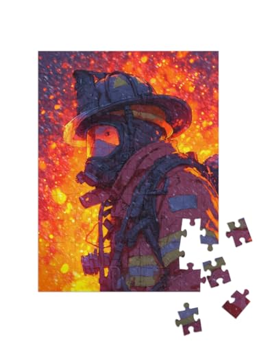 puzzleYOU: Puzzle 100 Teile „Silhouette des Feuerwehrhelden“ – aus der Puzzle-Kollektion Feuerwehr von puzzleYOU