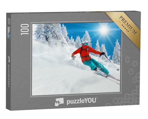 puzzleYOU: Puzzle 100 Teile „Skifahrer beim Abfahrtslauf im Hochgebirge“ – aus der Puzzle-Kollektion Sport von puzzleYOU