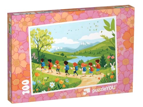 puzzleYOU: Puzzle 100 Teile „Sonnenschein, Berge und fröhliche Kinder“ – aus der Puzzle-Kollektion Kinderpuzzle von puzzleYOU