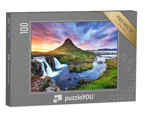 puzzleYOU: Puzzle 100 Teile „Sonnenuntergang am Berg Kirkjufell, Island“ – aus der Puzzle-Kollektion Natur, Regionen, Skandinavien von puzzleYOU