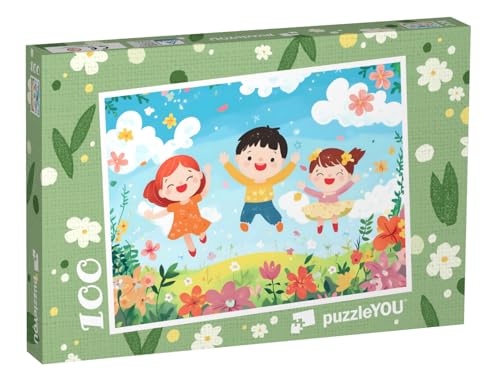 puzzleYOU: Puzzle 100 Teile „Spielen auf der bunten Blumenwiese“ – aus der Puzzle-Kollektion Kinderpuzzle von puzzleYOU