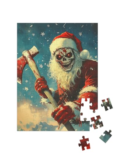 puzzleYOU: Puzzle 100 Teile „Stille Nacht, blutige Nacht – Weihnachtsmann mit Axt“ von puzzleYOU