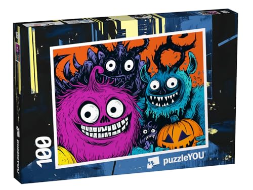 puzzleYOU: Puzzle 100 Teile „Süßes oder Saures? Die Halloween-Monster vor der Tür.“ von puzzleYOU