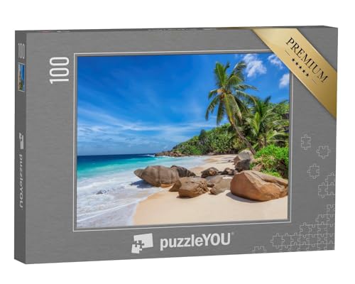 puzzleYOU: Puzzle 100 Teile „Tropischer Strand und Kokosnusspalmen auf den Seychellen“ – aus der Puzzle-Kollektion Jamaika von puzzleYOU