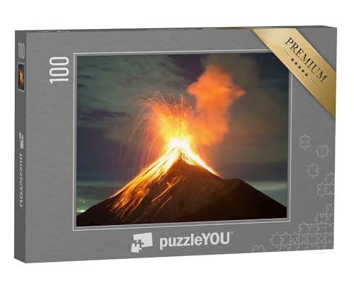 puzzleYOU: Puzzle 100 Teile „Vulkanausbruch bei Nacht, Vulkan Fuego in Antigua, Guatemala“ – aus der Puzzle-Kollektion Vulkane von puzzleYOU