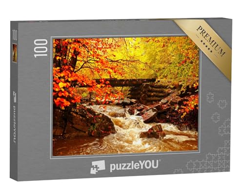 puzzleYOU: Puzzle 100 Teile „Wunderschöne Herbstlandschaft am Bach im Wald“ – aus der Puzzle-Kollektion Herbst, Himmel & Jahreszeiten von puzzleYOU