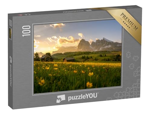 puzzleYOU: Puzzle 100 Teile „Wunderschöner Sonnenaufgang über der Seiser ALM, Südtirol“ – aus der Puzzle-Kollektion Südtirol, Dolomiten, Seiser ALM, Berge & Täler von puzzleYOU