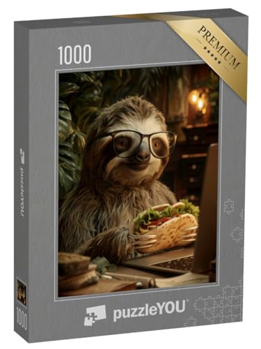 puzzleYOU: Puzzle 1000 Teile „Faultier beim Abendessen“ – aus der Puzzle-Kollektion Faultiere, Tiere in Dschungel & Regenwald von puzzleYOU