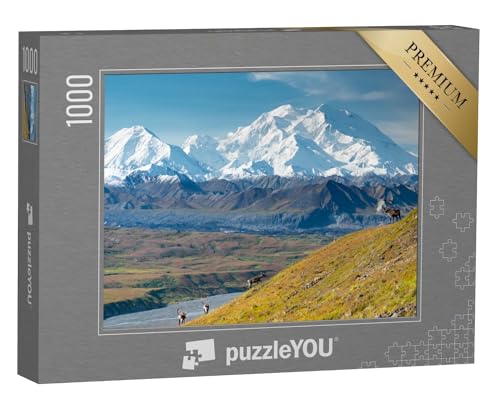 puzzleYOU: Puzzle 1000 Teile „Karibu-Hirsch vor dem Mount Denali, Alaska“ – aus der Puzzle-Kollektion Seven Summits von puzzleYOU