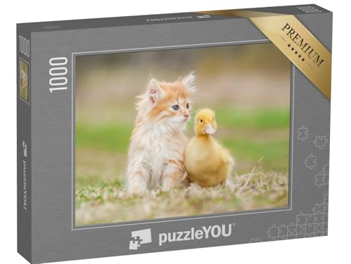 puzzleYOU: Puzzle 1000 Teile „Kleine Katze und Entenküken“ – aus der Puzzle-Kollektion Katzen-Puzzles von puzzleYOU
