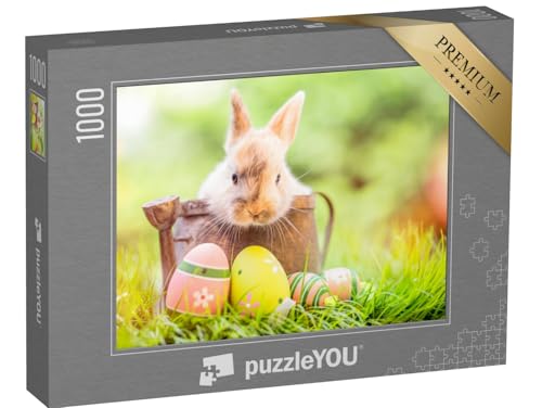 puzzleYOU: Puzzle 1000 Teile „Kleines Kaninchenbaby mit Ostereiern“ – aus der Puzzle-Kollektion Hasen, Bauernhof-Tiere von puzzleYOU