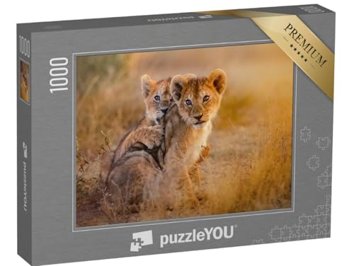 puzzleYOU: Puzzle 1000 Teile „Löwenjungen Spielen“ – aus der Puzzle-Kollektion Tiere, Kenia, Safari, Savanne von puzzleYOU