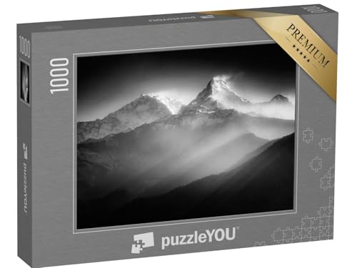 puzzleYOU: Puzzle 1000 Teile „Majestätische Annapurna Berge, schwarz-weiß“ – aus der Puzzle-Kollektion Gebirge von puzzleYOU