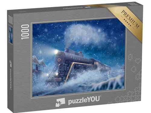 puzzleYOU: Puzzle 1000 Teile „Polarexpress in Einer verschneiten Landschaft, Kleiner Junge, Mann auf dem Zug“ – aus der Puzzle-Kollektion Lokomotive von puzzleYOU