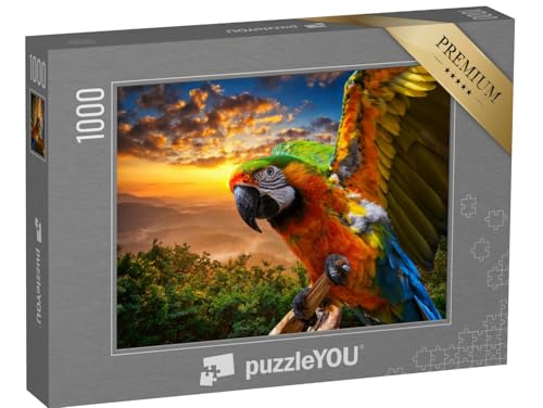 puzzleYOU: Puzzle 1000 Teile „Prächtige Farben der Natur: Ara im Sonnenuntergang“ – aus der Puzzle-Kollektion Tiere, Vögel, Papagei, Tiere in Dschungel & Regenwald von puzzleYOU