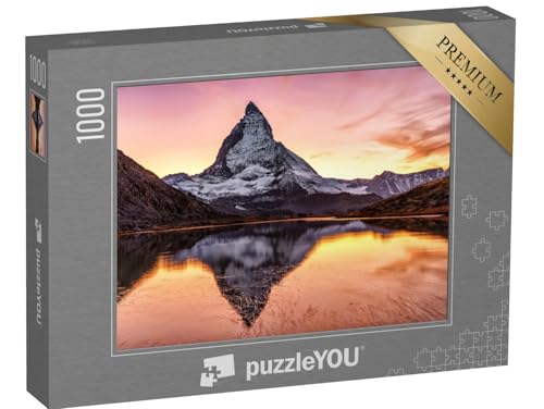 puzzleYOU: Puzzle 1000 Teile „Prächtiger Sonnenuntergang am Matterhorn und Riffelsee, Schweiz“ – aus der Puzzle-Kollektion Berge, Matterhorn, Berge & Täler von puzzleYOU