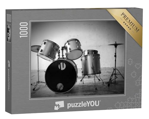 puzzleYOU: Puzzle 1000 Teile „Schlagzeug, schwarz-weiß“ – aus der Puzzle-Kollektion Musik, Menschen von puzzleYOU