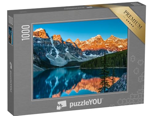 puzzleYOU: Puzzle 1000 Teile „Sonnenaufgang am Moraine Lake im Banff National Park“ – aus der Puzzle-Kollektion Kanada von puzzleYOU