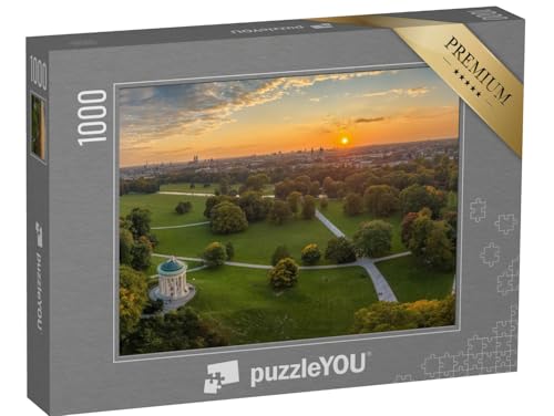 puzzleYOU: Puzzle 1000 Teile „Sonnenuntergang im Englischen Garten in München, Bayern“ – aus der Puzzle-Kollektion Parks, München, Deutsche Städte, Blumen & Pflanzen, Deutsche Großstädte von puzzleYOU