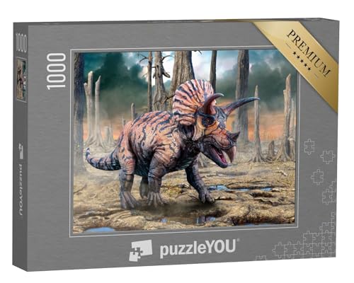 puzzleYOU: Puzzle 1000 Teile „Triceratops aus der Kreidezeit, 3D-Illustration“ – aus der Puzzle-Kollektion Dinosaurier, Tiere aus Fantasy & Urzeit von puzzleYOU
