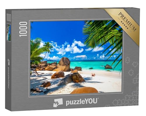 puzzleYOU: Puzzle 1000 Teile „Typischer Strand auf den Seychellen mit Granitfelsen“ – aus der Puzzle-Kollektion Südsee von puzzleYOU
