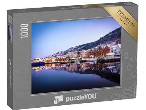puzzleYOU: Puzzle 1000 Teile „Weihnachtliche Holzhäuser in Bergen, Norwegen“ – aus der Puzzle-Kollektion Bergen, Europäische Städte von puzzleYOU