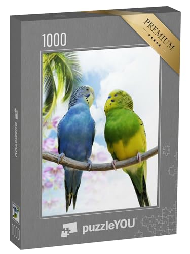 puzzleYOU: Puzzle 1000 Teile „Zwei Wellensittiche auf einem Zweig, im Hintergrund ist eine Palme zu sehen“ – aus der Puzzle-Kollektion Vögel, Wellensittiche puzzleYOU: Puzzle 1000 Teile „Zwei Wellensittiche auf einem Zweig, im Hintergrund ist eine Palme zu sehen“ – aus der Puzzle-Kollektion Vögel, Wellensittiche von puzzleYOU