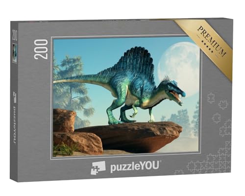 puzzleYOU: Puzzle 200 Teile „3D-Illustration: EIN Spinosaurus auf Einer Klippe bei Mondschein“ – aus der Puzzle-Kollektion Dinosaurier, Tiere aus Fantasy & Urzeit von puzzleYOU