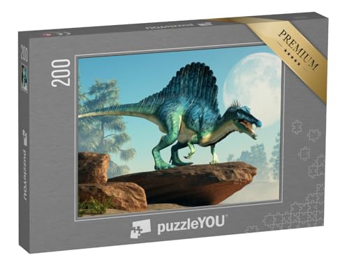 puzzleYOU: Puzzle 200 Teile „3D-Illustration: EIN Spinosaurus auf Einer Klippe bei Mondschein“ – aus der Puzzle-Kollektion Dinosaurier, Tiere aus Fantasy & Urzeit von puzzleYOU