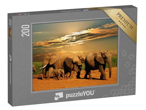 puzzleYOU: Puzzle 200 Teile „Afrikanische Elefantenherde, Addo Elephant National Park, Südafrika“ – aus der Puzzle-Kollektion Safari, Elefanten, Tiere in Savanne & Wüste von puzzleYOU