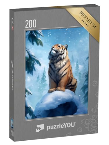 puzzleYOU: Puzzle 200 Teile „Auf Tigers Fährte im Frost“ von puzzleYOU