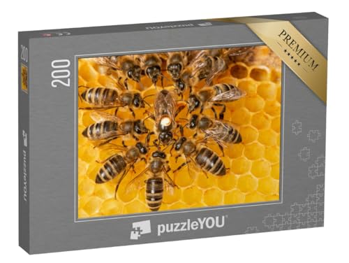 puzzleYOU: Puzzle 200 Teile „Bienenkönigin markiert mit einem Punkt umgeben von Arbeiterinnen“ – aus der Puzzle-Kollektion Bienen von puzzleYOU