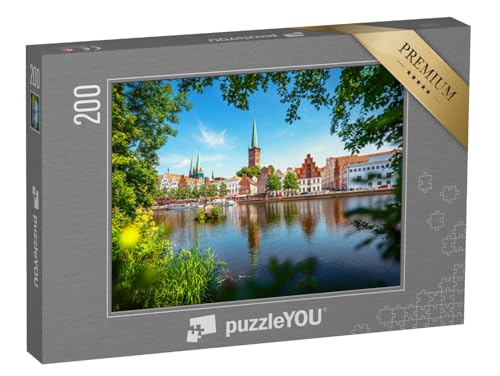 puzzleYOU: Puzzle 200 Teile „Blick auf die Hansestadt Lübeck mit der berühmten Marienkirche“ – aus der Puzzle-Kollektion Marienkirche Lübeck, Regionale Puzzles Deutschland von puzzleYOU