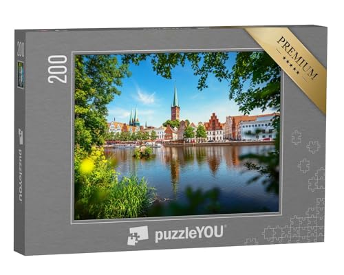 puzzleYOU: Puzzle 200 Teile „Blick auf die Hansestadt Lübeck mit der berühmten Marienkirche“ – aus der Puzzle-Kollektion Marienkirche Lübeck, Regionale Puzzles Deutschland von puzzleYOU