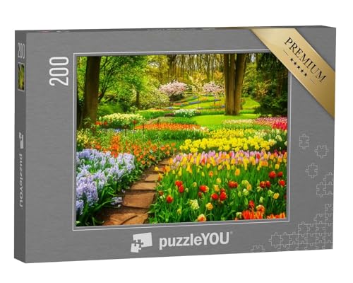 puzzleYOU: Puzzle 200 Teile „Bunte Tulpenbeete im Park“ – aus der Puzzle-Kollektion Parks, Garten, Blumen & Pflanzen von puzzleYOU