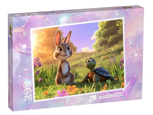 puzzleYOU: Puzzle 200 Teile „Das kleine Kaninchen mit seinem Schildkrötenfreund“ – aus der Puzzle-Kollektion Kinderpuzzle von puzzleYOU