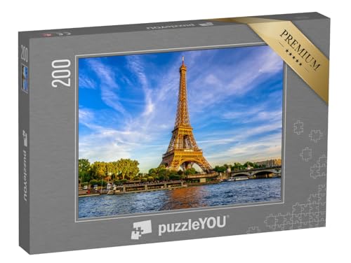 puzzleYOU: Puzzle 200 Teile „Der Eiffelturm und Fluss Seine bei Sonnenuntergang in Paris, Frankreich“ – aus der Puzzle-Kollektion Seine, Paris, Europa, Städte, Frankreich, Flüsse & Seen von puzzleYOU