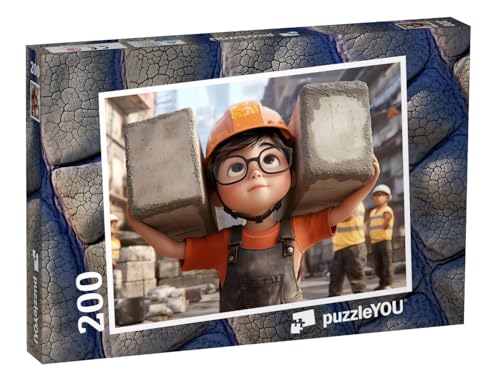 puzzleYOU: Puzzle 200 Teile „Der kleine, fleißige Bauarbeiter“ – aus der Puzzle-Kollektion Kinderpuzzle von puzzleYOU