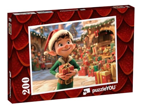 puzzleYOU: Puzzle 200 Teile „Der kleine Wichtel im Geschenkeparadies“ von puzzleYOU