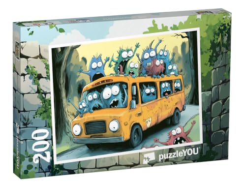 puzzleYOU: Puzzle 200 Teile „Der verrückte gelbe Monsterbus“ – aus der Puzzle-Kollektion Kinderpuzzle von puzzleYOU