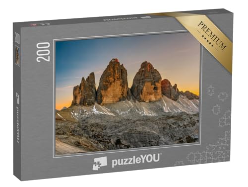 puzzleYOU: Puzzle 200 Teile „Die DREI Zinnen im Sonnenuntergang, Trentino, Südtirol“ – aus der Puzzle-Kollektion Natur, Berge, Regionen, DREI Zinnen, Berge & Täler von puzzleYOU