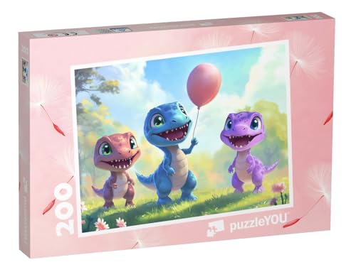 puzzleYOU: Puzzle 200 Teile „Dino-Kinder Spielen auf der Wiese“ – aus der Puzzle-Kollektion Kinderpuzzle von puzzleYOU
